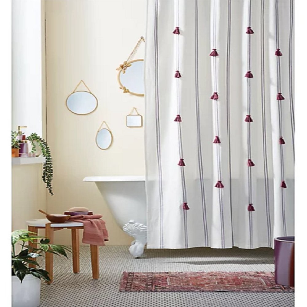 2 brand new LAVENDER Wild Sage™ 72"x72" Jordana Stitched Stripe Shower Curtains - Picture 3 of 6